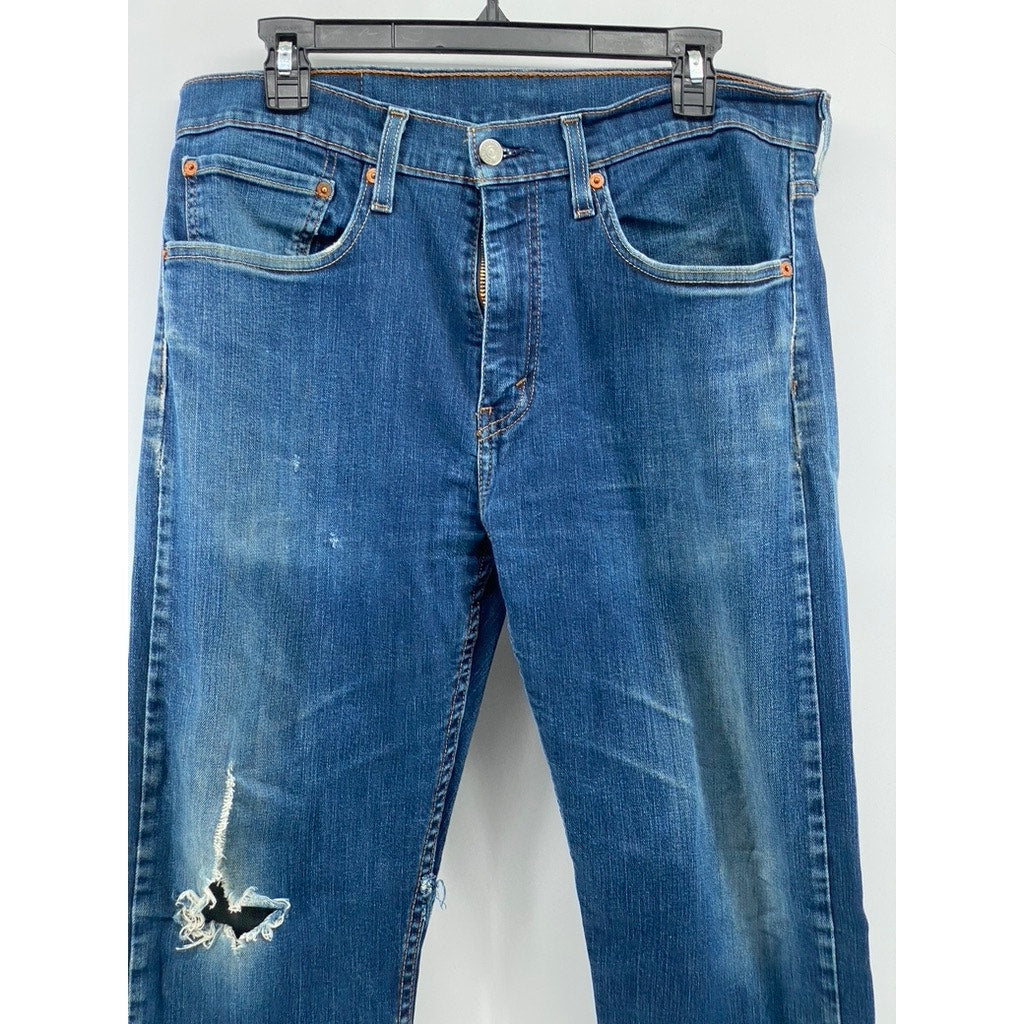 LEVI’S Men’s Blue Medium Wash Denim Distressed 502 Tapered-Leg Jeans SZ 34x32