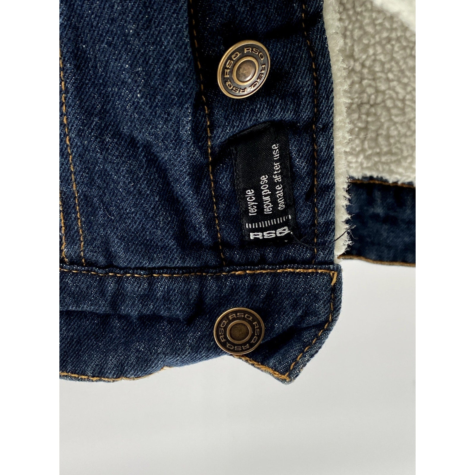 RSQ Men's Dark Blue Denim Button-Up Long Sleeve Sherpa Lined Jean Jacket SZ S