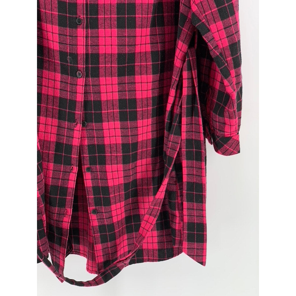 AGNES ORINDA Women's Plus Pink-Black Plaid Button-Up Long Sleeve Dress SZ 3X