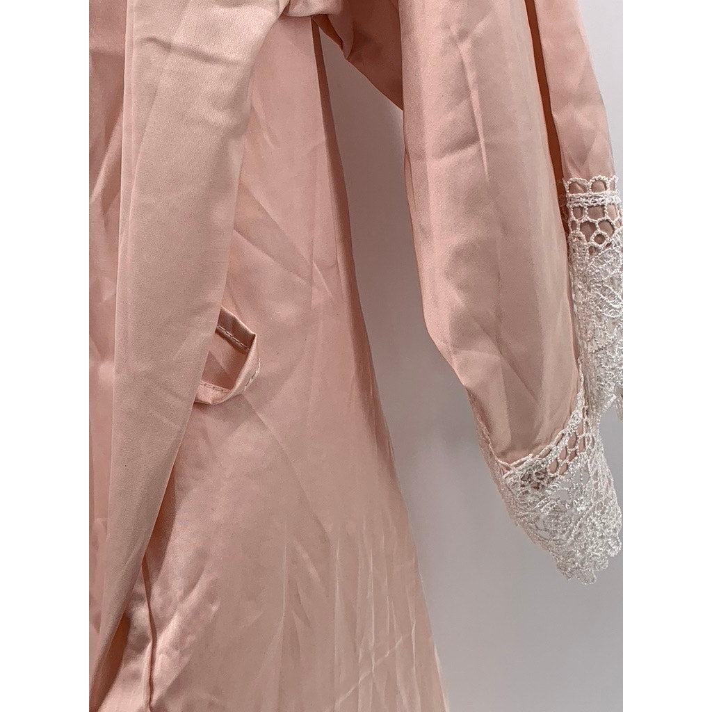 SAIRA Women's Dusty Rose Satin Embroidered Lace-Trim Belted Sleepwear Robe SZ OS