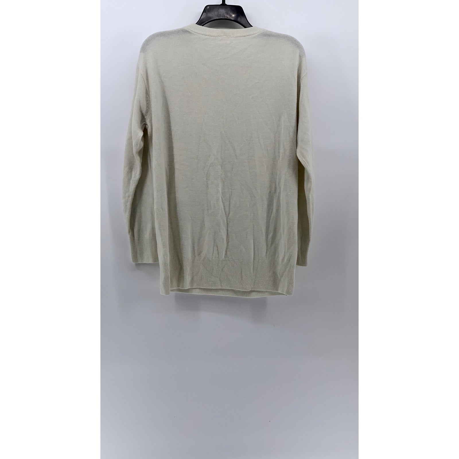 UNBRANDED Men's Off-White V-Neck Knit Long Sleeve Pullover Sweater SZ L