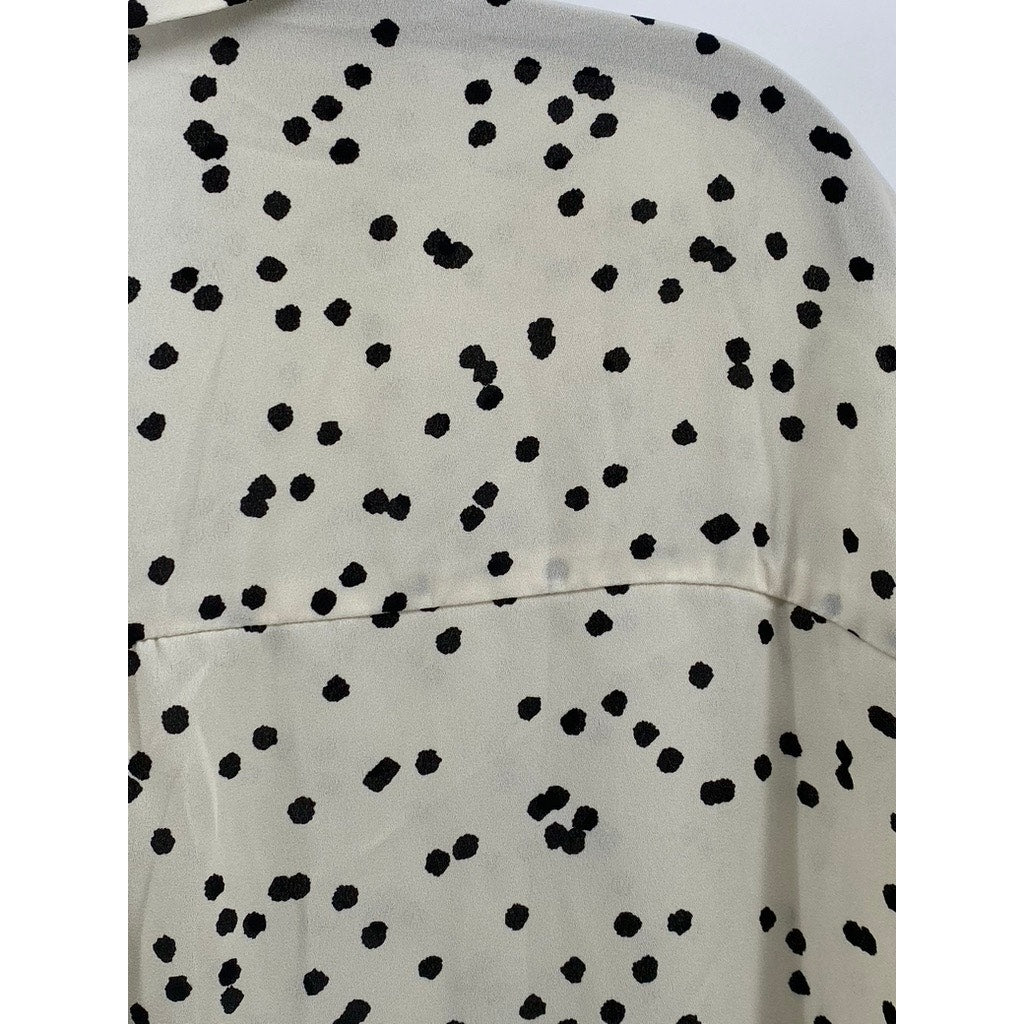 ANN TAYLOR LOFT Women's Cream-Black Dot Print Short Sleeve Button-Up Top SZ M