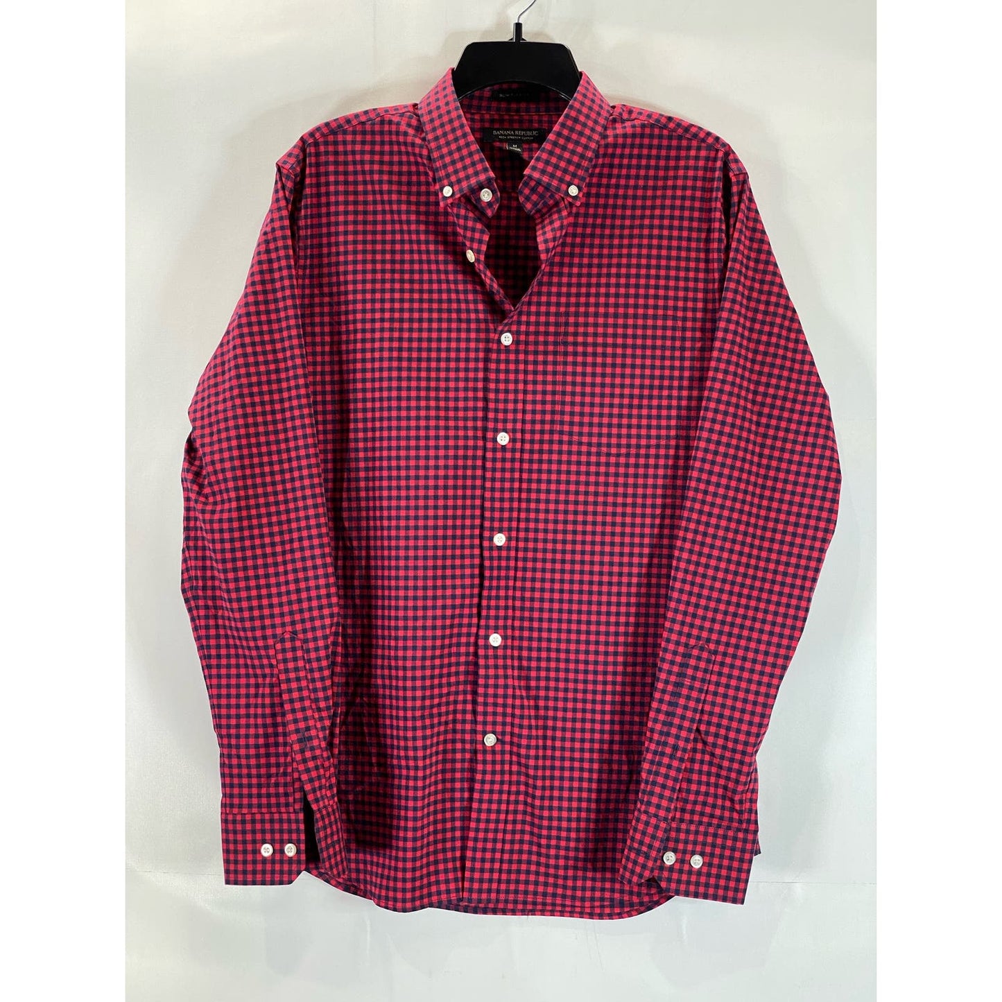 BANANA REPUBLIC Men's Red Gingham Tech Stretch Cotton Slim Flex Fit Shirt SZ M