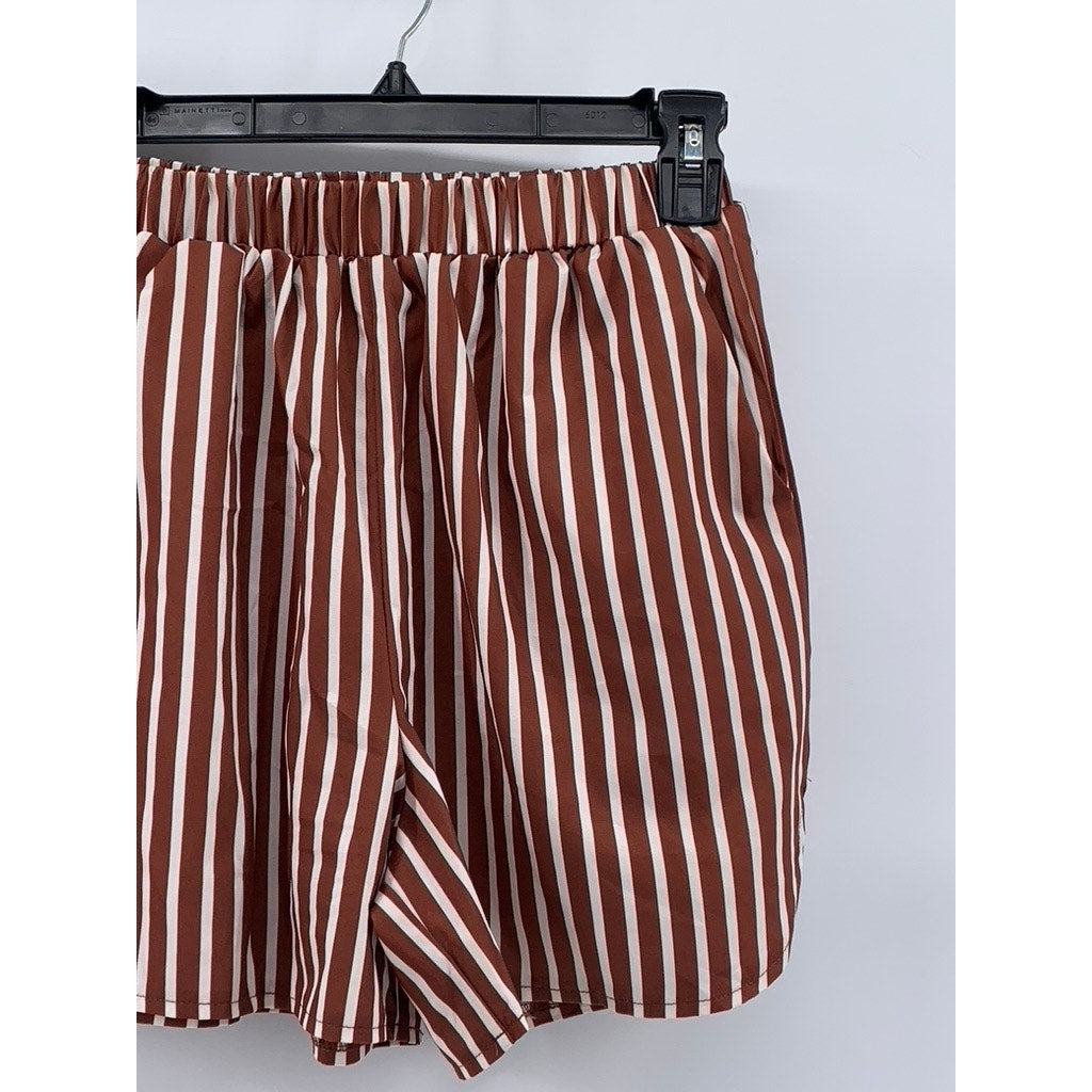 UNBRANDED Women's Brown-White Striped Shorts SZ S