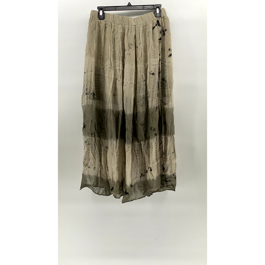 ZARA Women's Beige Printed Pull-On Pleated A-Line Midi Skirt SZ M