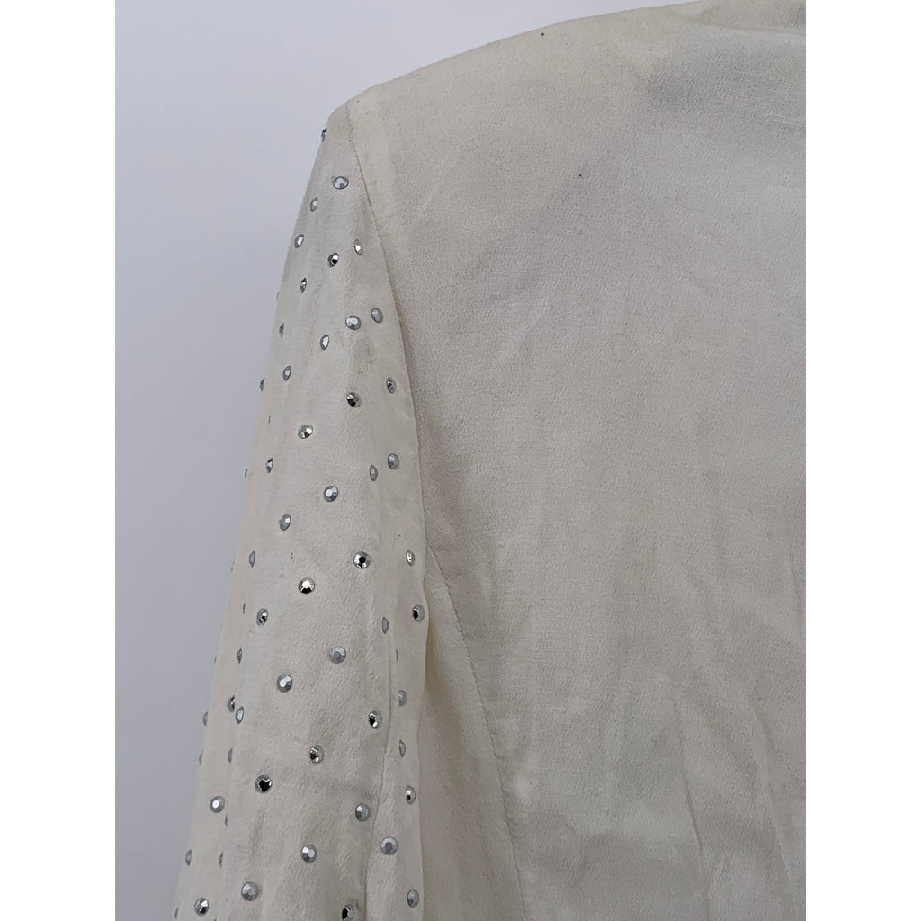 ARMANI EXCHANGE Women’s Off-White Rhinestone Long Sleeve One-Button Blazer SZ 4