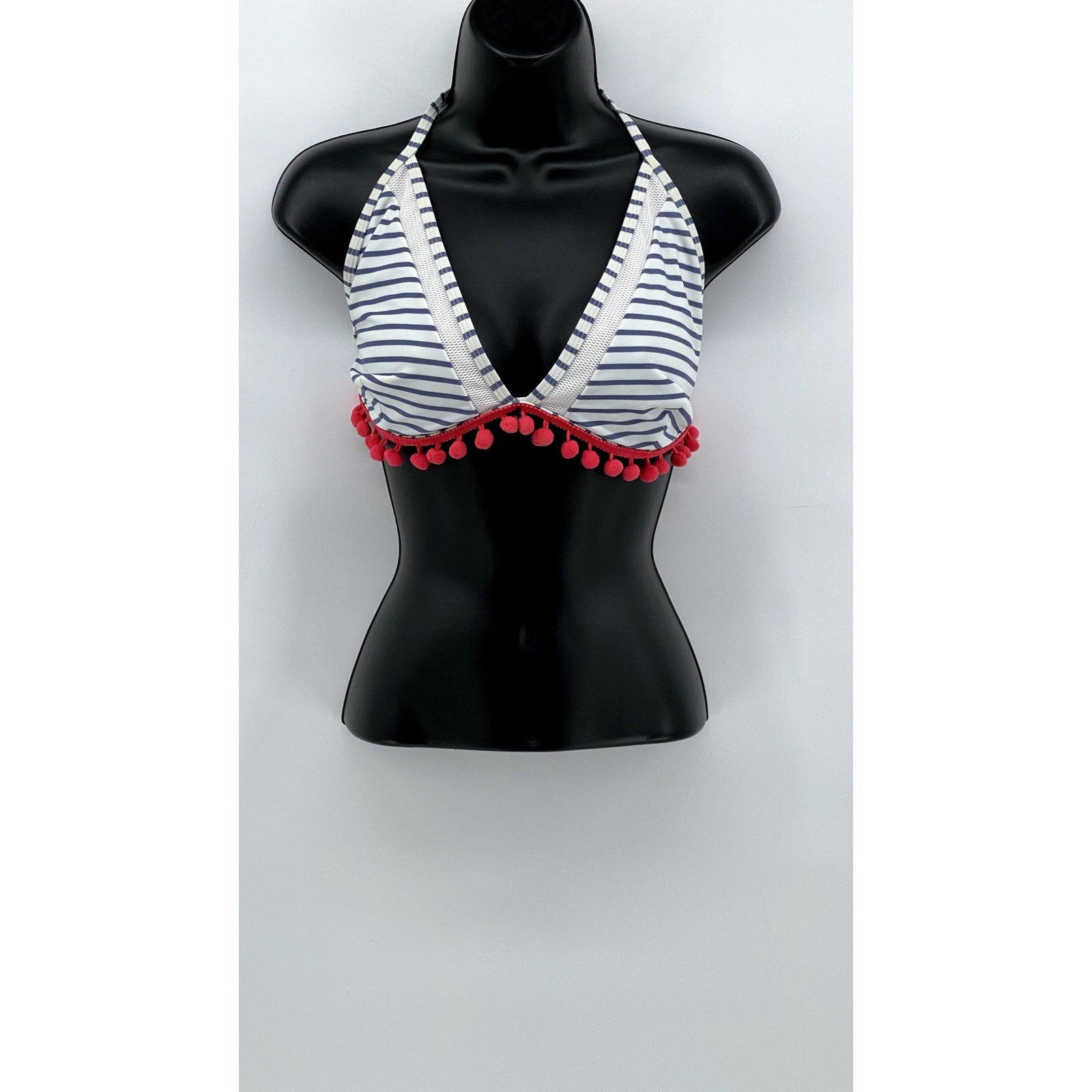 COCOSHIP Women's Blue-White Striped Fringe Bikini Top SZ 16