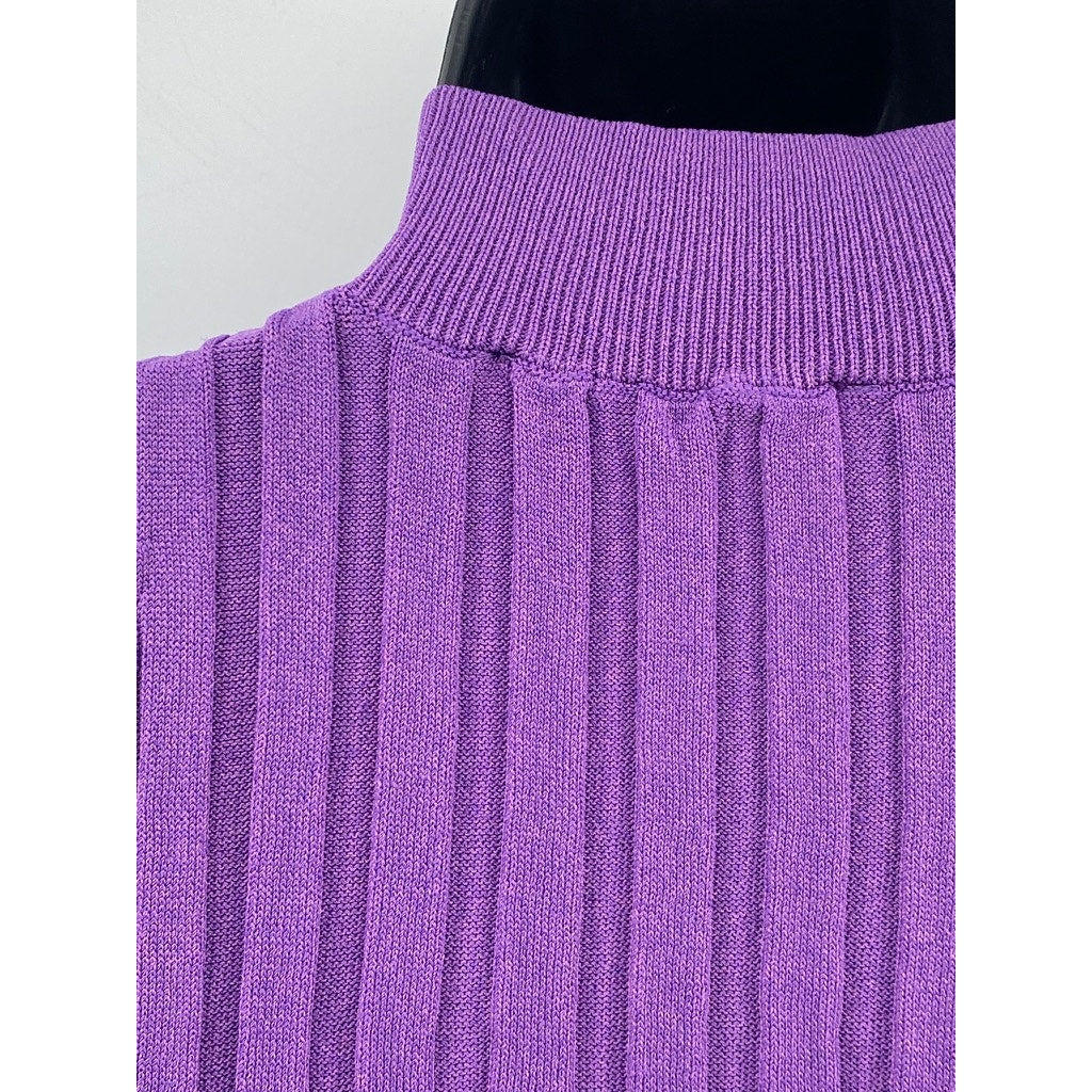 ZARA Women's Purple Mock-Neck Sleeveless Wide Rib Cross Hem Cropped Top SZ S