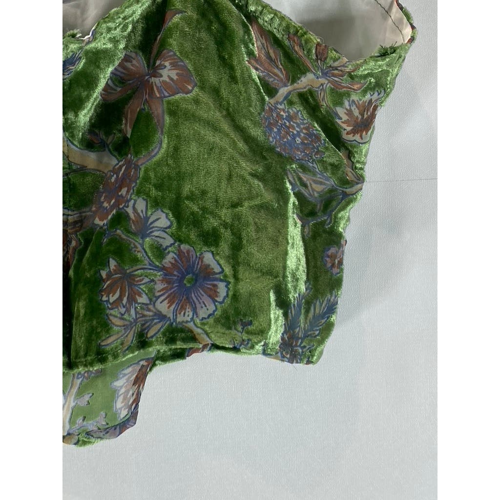 CIDER Women's Green Floral Velvet Cutout Corset Crop Tank Top SZ S(US4)