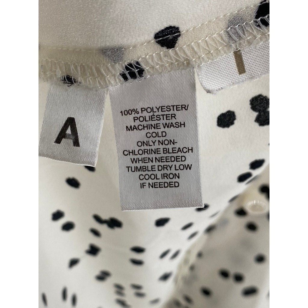 ANN TAYLOR LOFT Women's Cream-Black Dot Print Short Sleeve Button-Up Top SZ M