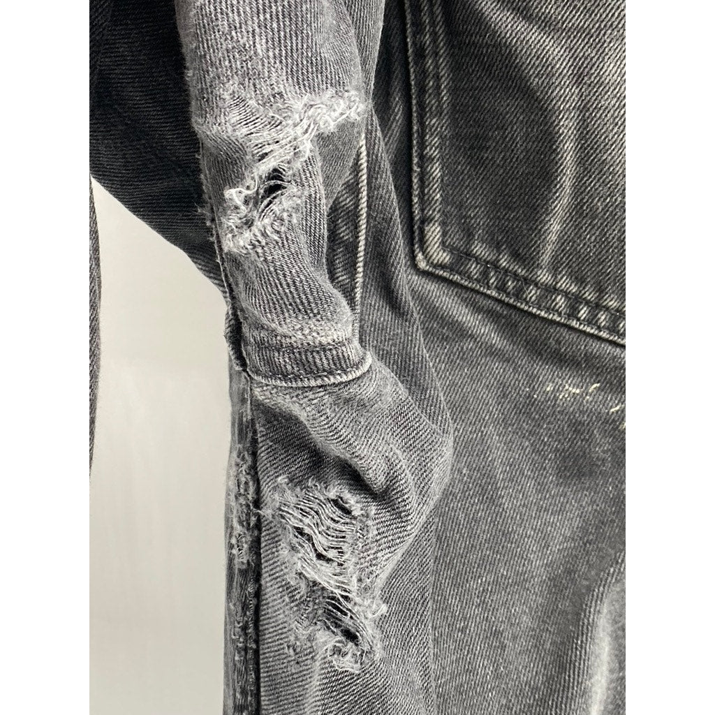 COS Women's Washed Black Distressed Denim Slim-Fit Mid-Rise Cropped Jeans SZ 28