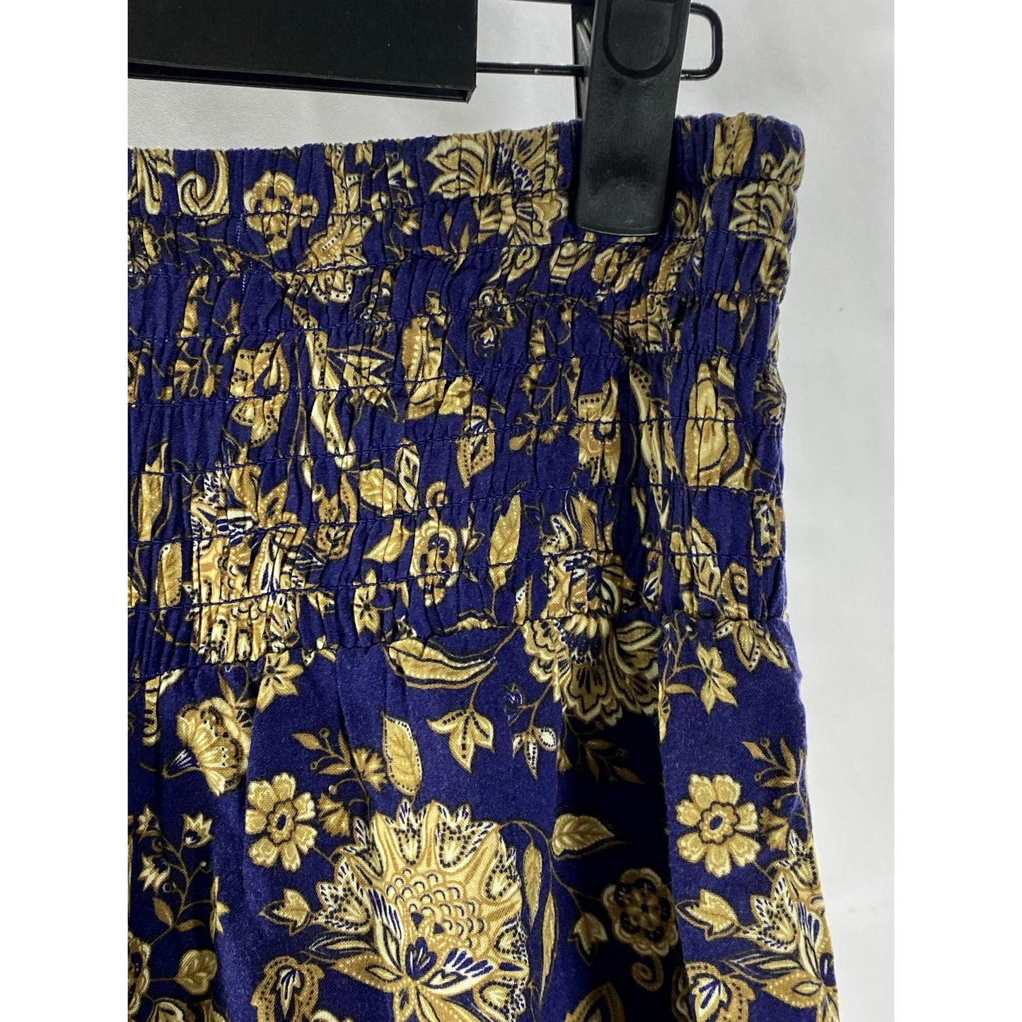 UNBRANDED Women's Navy/Beige Printed Smocked Waist Pull-On Wide-Leg Pant SZ S