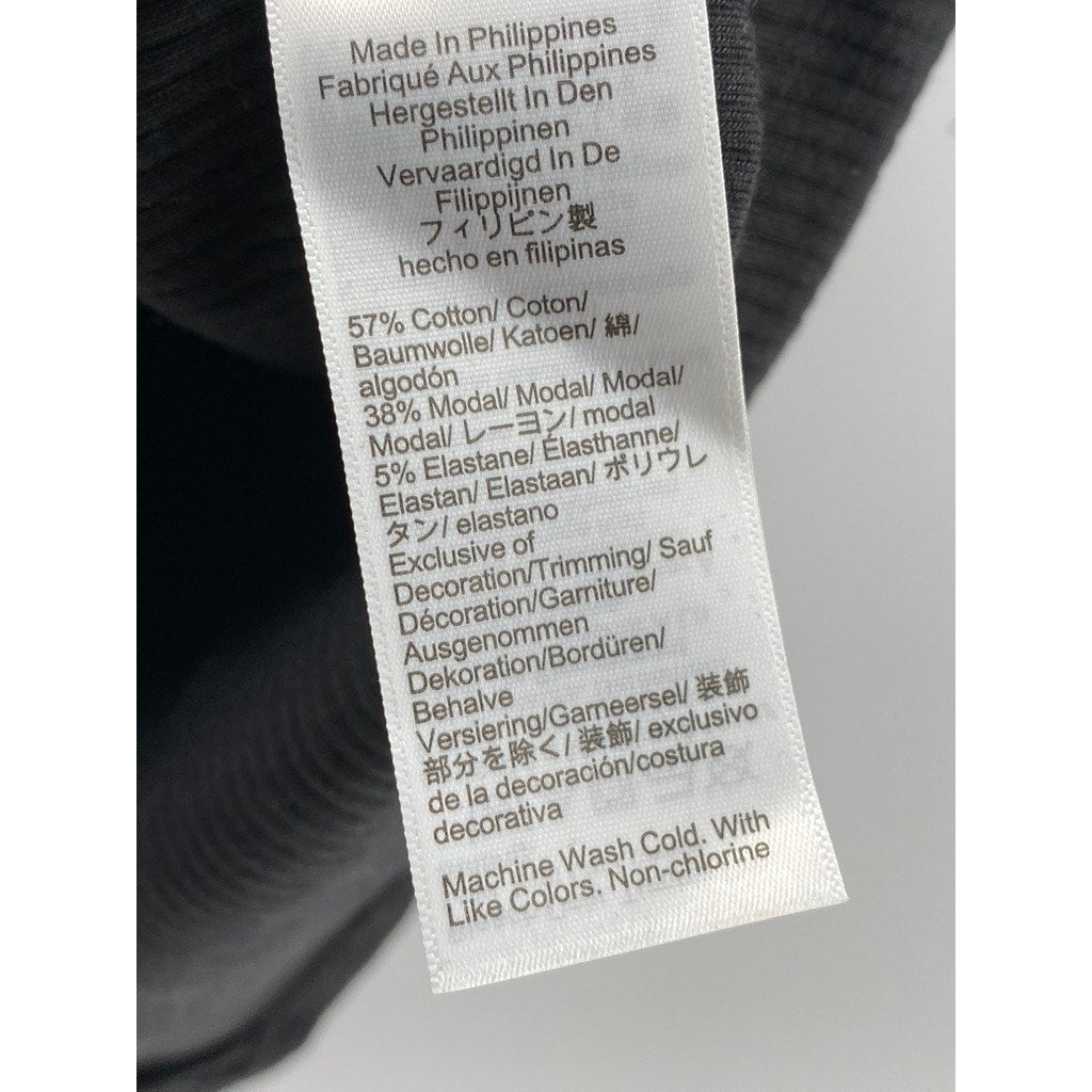 J.CREW Women's Vintage Black Ribbed Elbow Sleeve Henley Top SZ L