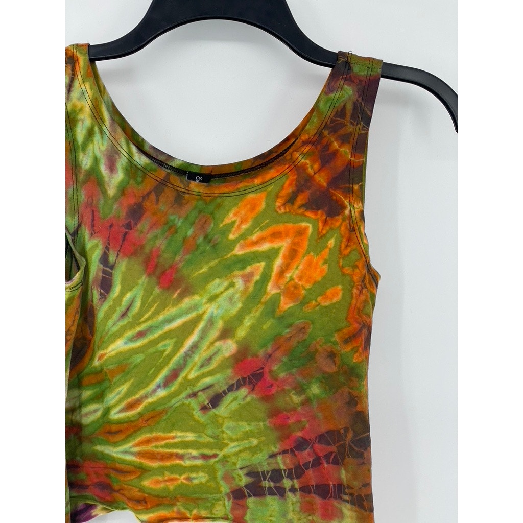 SACRED THREADS Women's Green-Multi Print Asymmetrical Hem Cropped Tank Top SZ OS