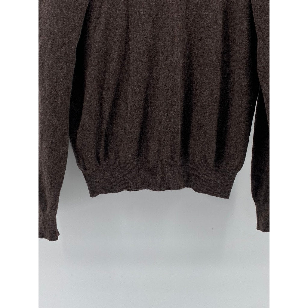 UNBRANDED Men’s Brown Cashmere V-Neck Long Sleeve Sweater SZ M