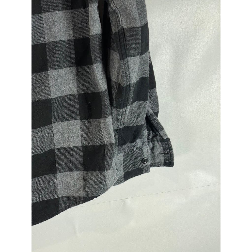 AMERICAN EAGLE Men's Gray/Black Plaid Super Soft Flannel Button-Up Shirt SZ M