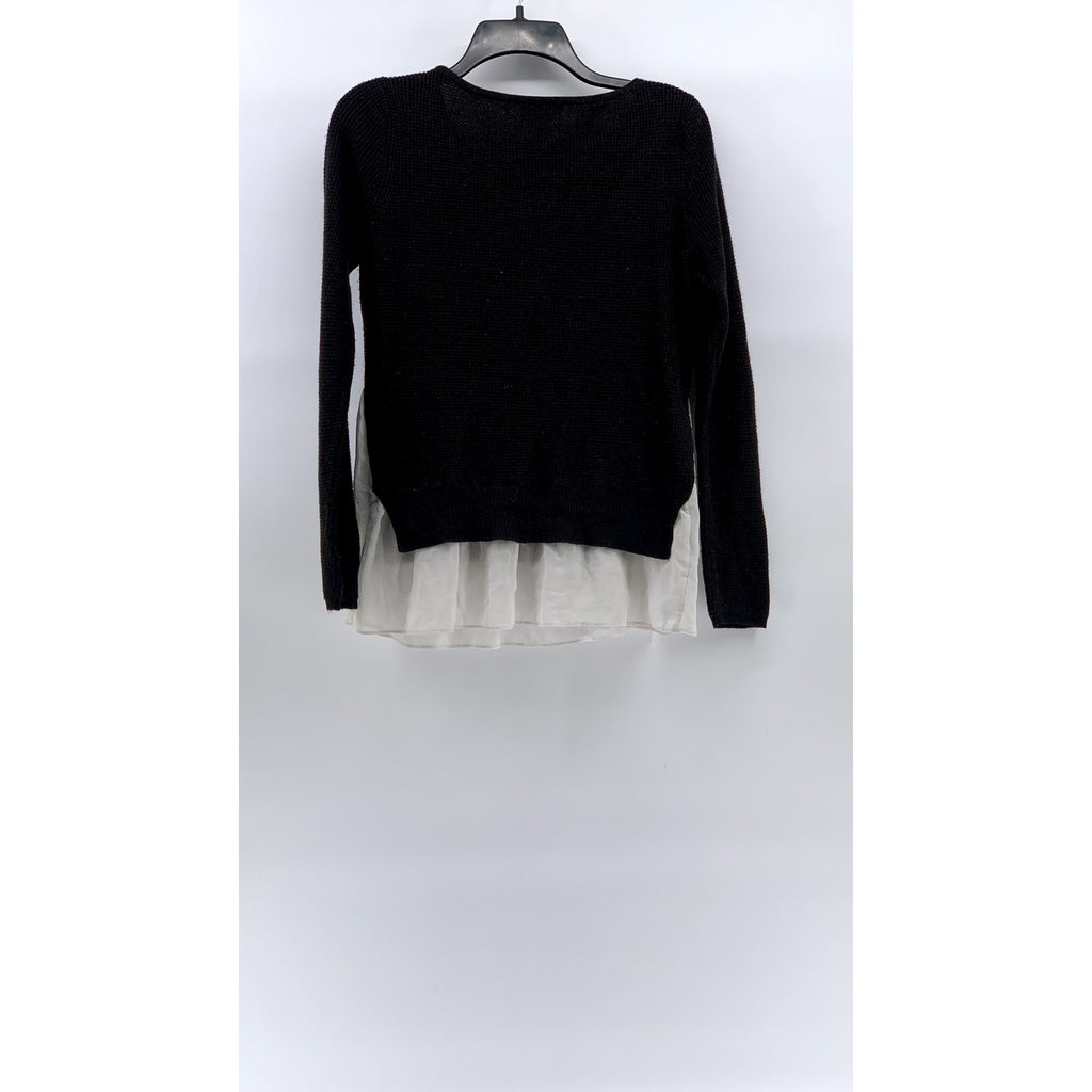 A.N.A A NEW APPROACH Women’s Black-White Knit Layered Long Sleeve Top SZ S