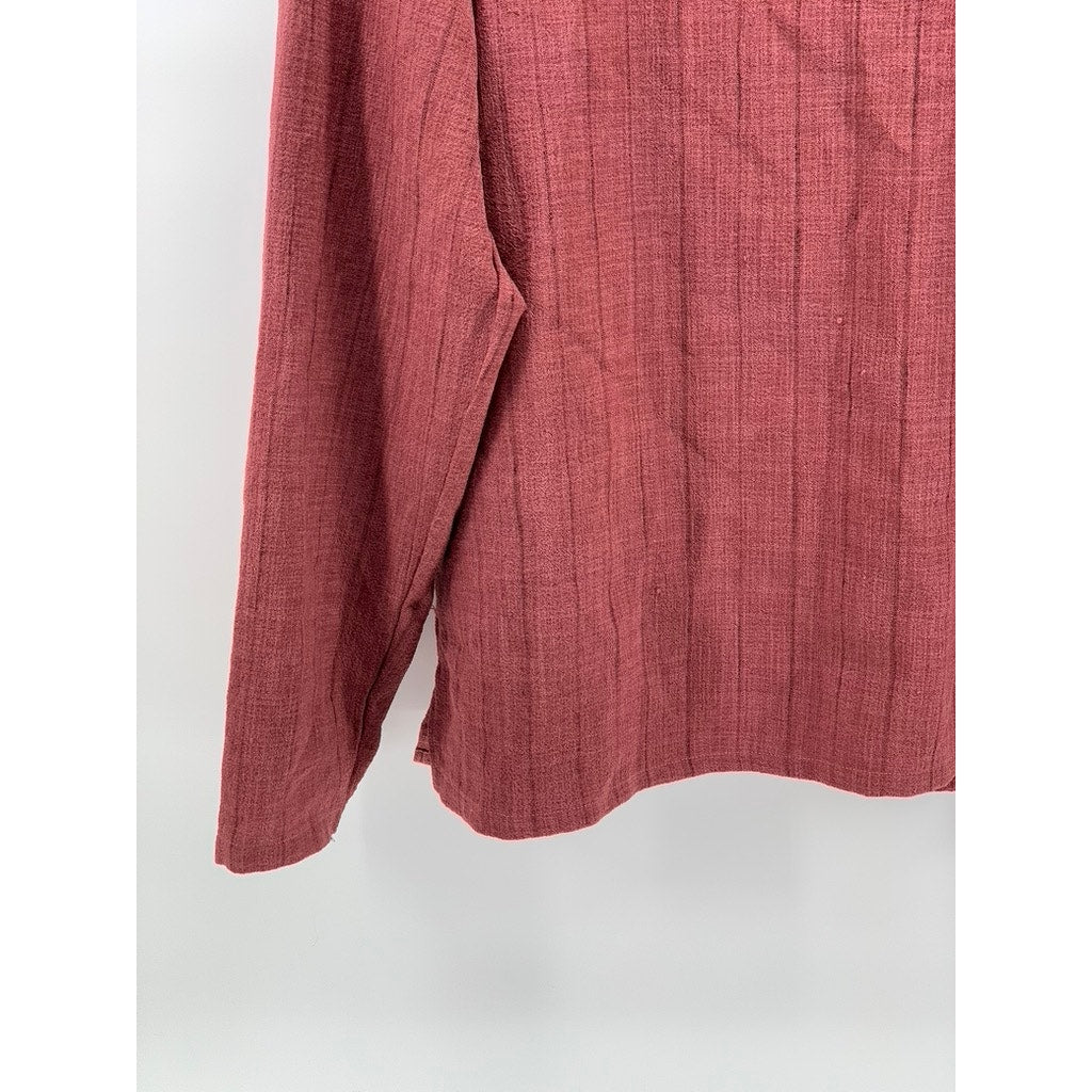 UVARAJ Jash Creation Men's Red Wide Stripe Split-Neck Long Sleeve Shirt SZ 44(L)