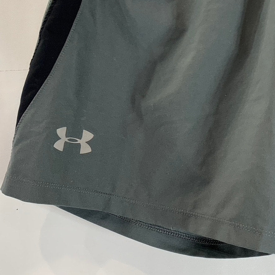 UNDER ARMOUR Men's Gray/Black Heatgear Fitted Elastic Waist Pull-On Shorts SZ M