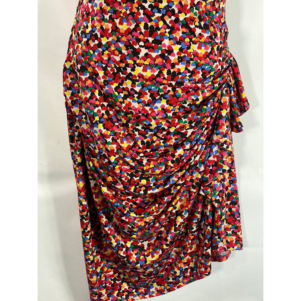 BETSEY JOHNSON Women's Multi Heart Print Scoop-Neck Sleeveless Ruched Dress SZ10