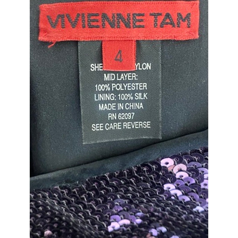 VIVIENNE TAM Women's Black-Purple Sequin Embellished Lace Overlay Mini Dress SZ4