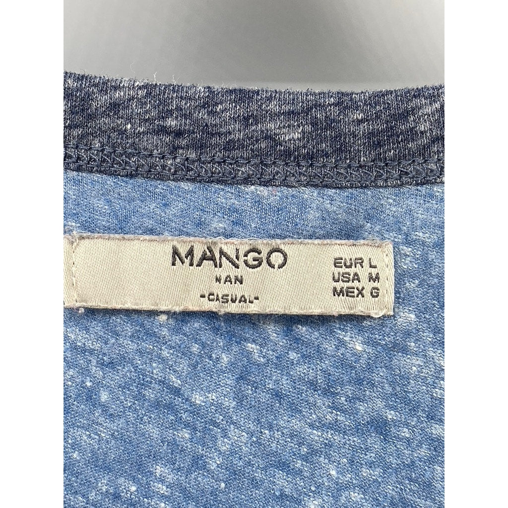 MANGO Men's Blue Heathered Crewneck Casual Short Sleeve T-Shirt SZ M