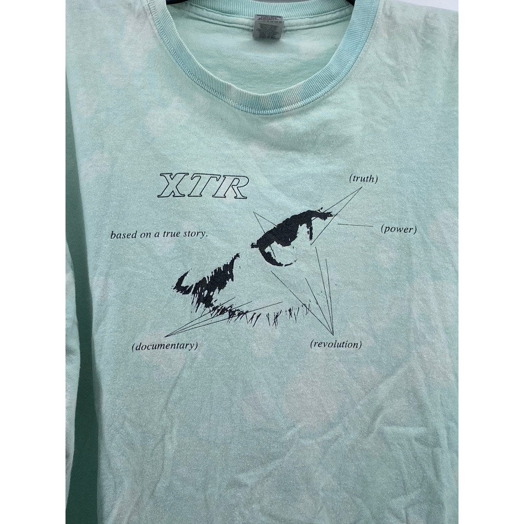 Men's Light Blue Tie-Dye Graphic Crewneck Cotton Long Sleeve Casual T-Shirt SZXL