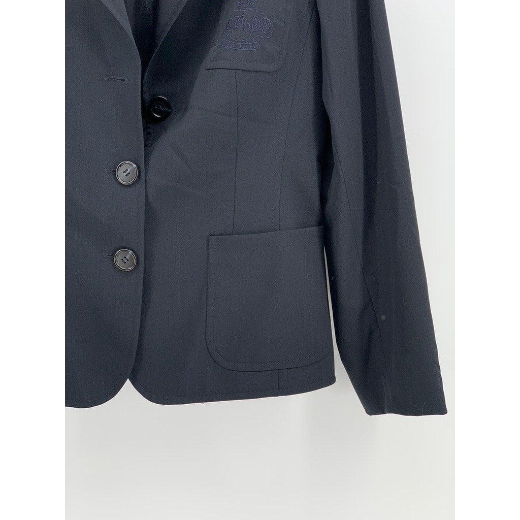 UNBRANDED Women's Navy Virgin Wool Three-Button Embroidered Blazer SZ 38