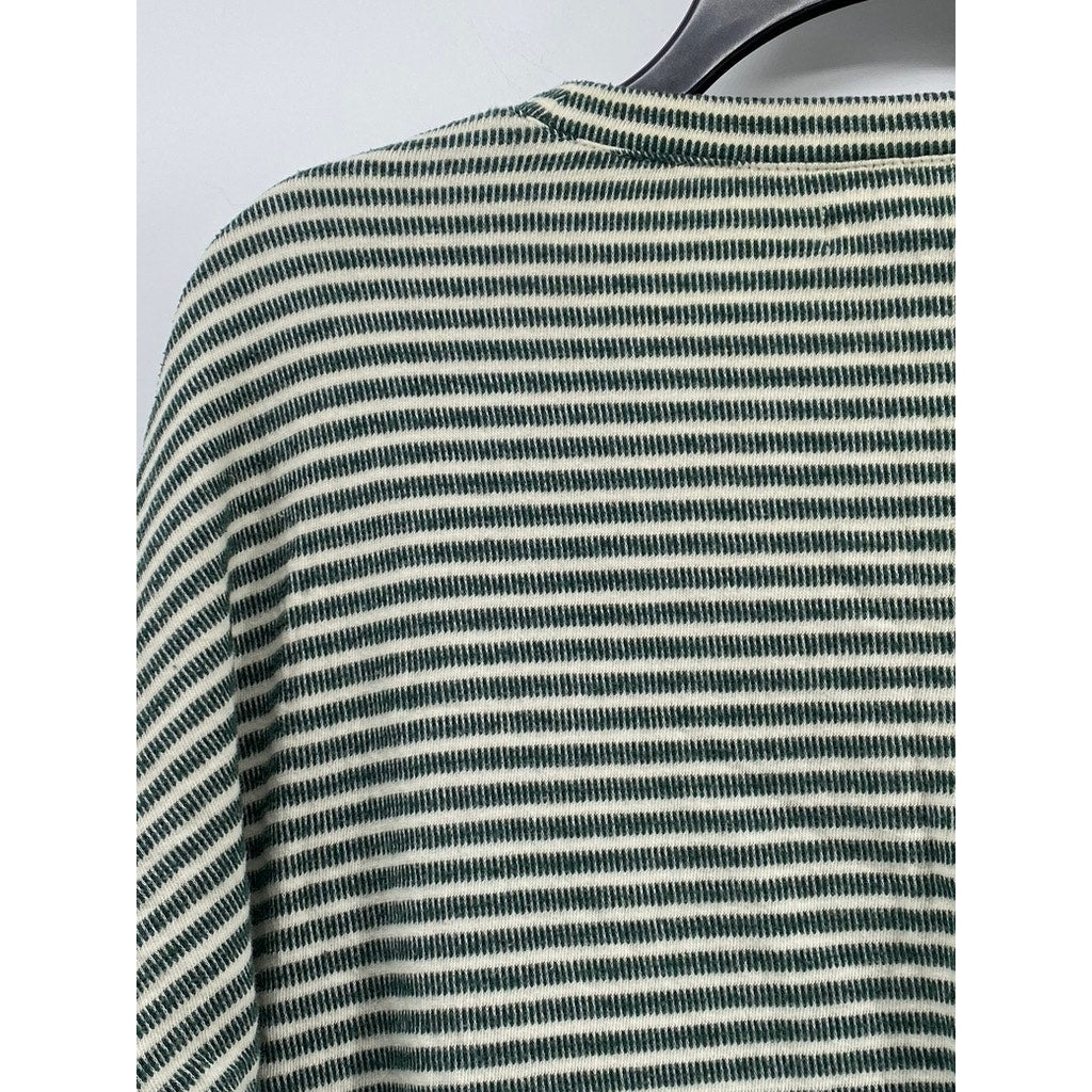 MADEWELL Women's Green-White Striped Crewneck Long Sleeve Knit Sleep Top SZ M
