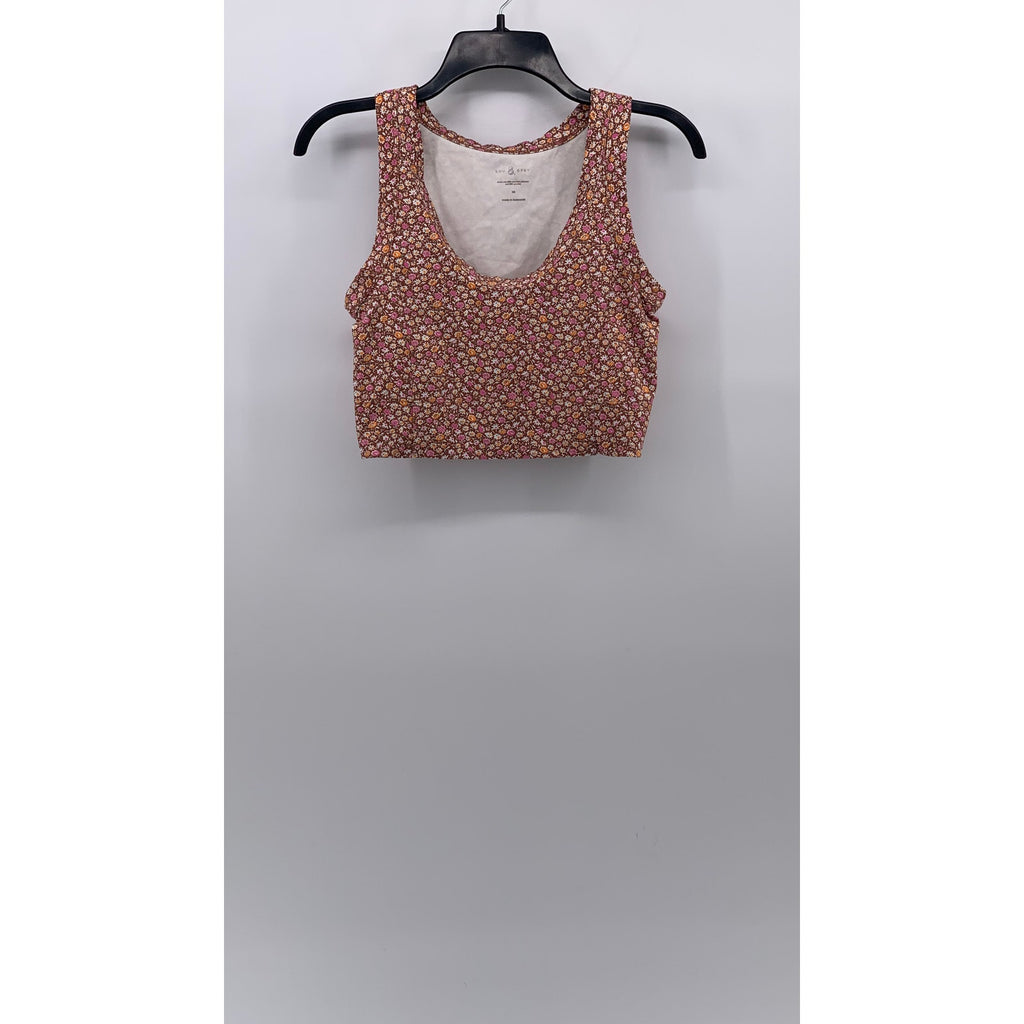 LOU & GREY Women's Brown Floral Deep Scoop-Neck Sleeveless Cropped Top SZ XS