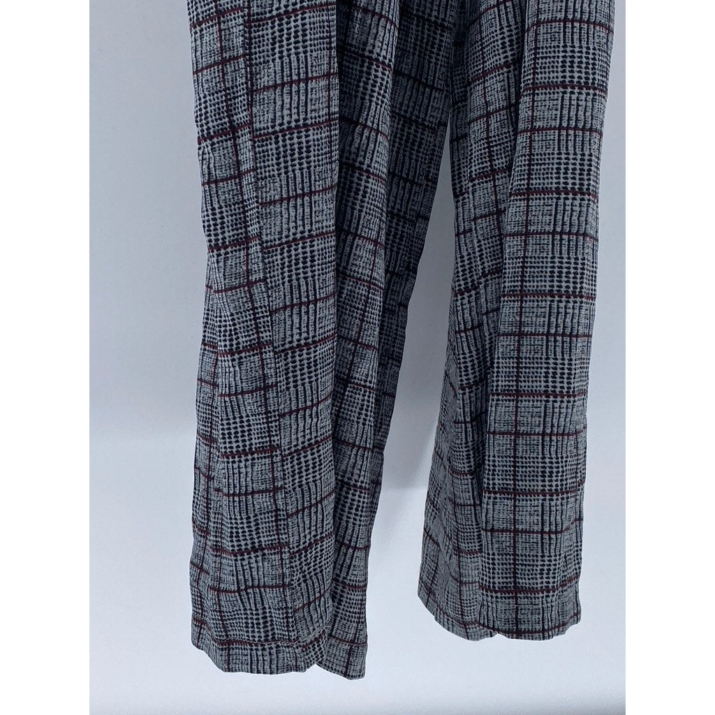 CANDIE'S Women's Gray Printed Plaid Button-Front Wide-Leg Jumpsuit SZ S