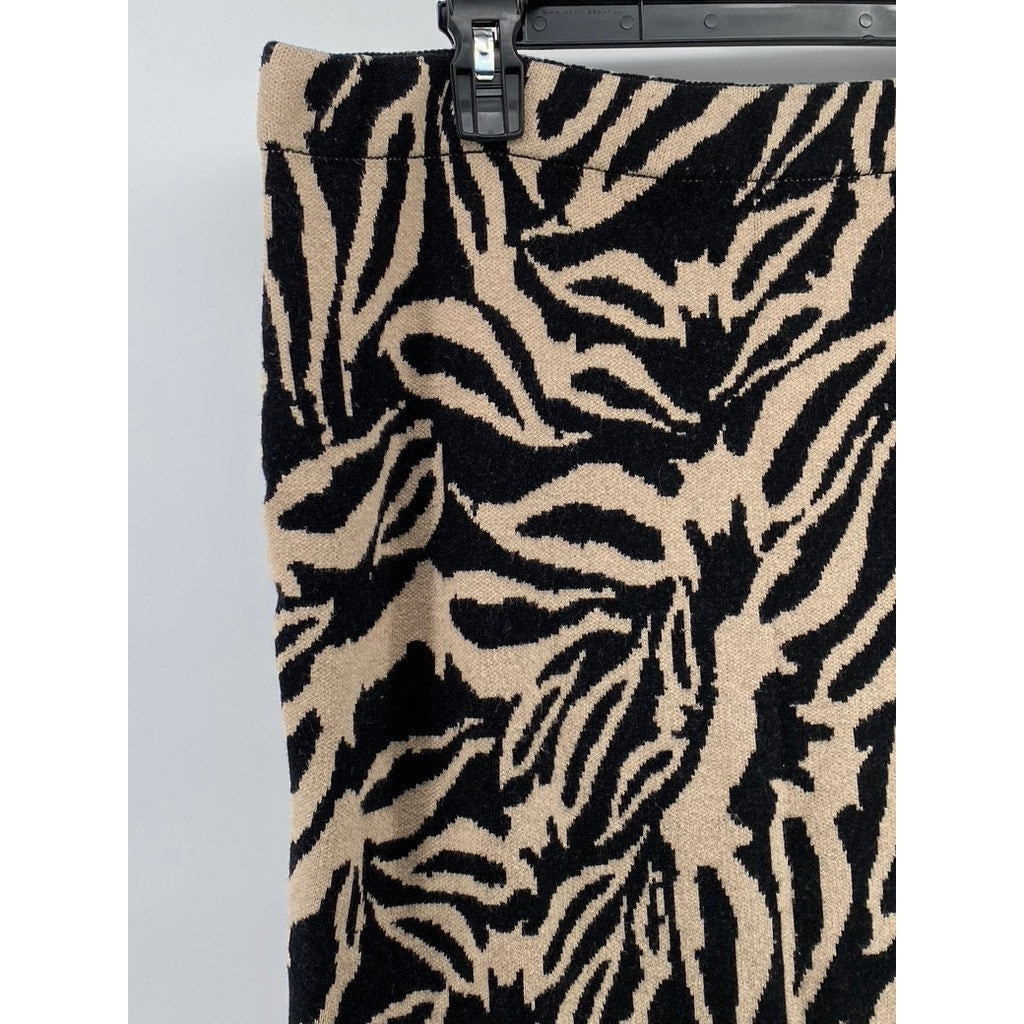 MINKPINK Women's Black-Beige Printed Savannah Intazia Side-Slit Midi Skirt SZ XL