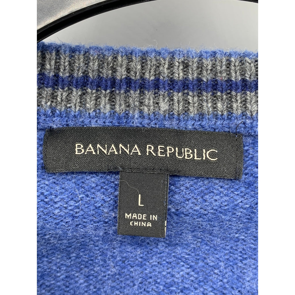 BANANA REPUBLIC Men's Blue Knit Merino-Blend Crewneck Long Sleeve Sweater SZ L