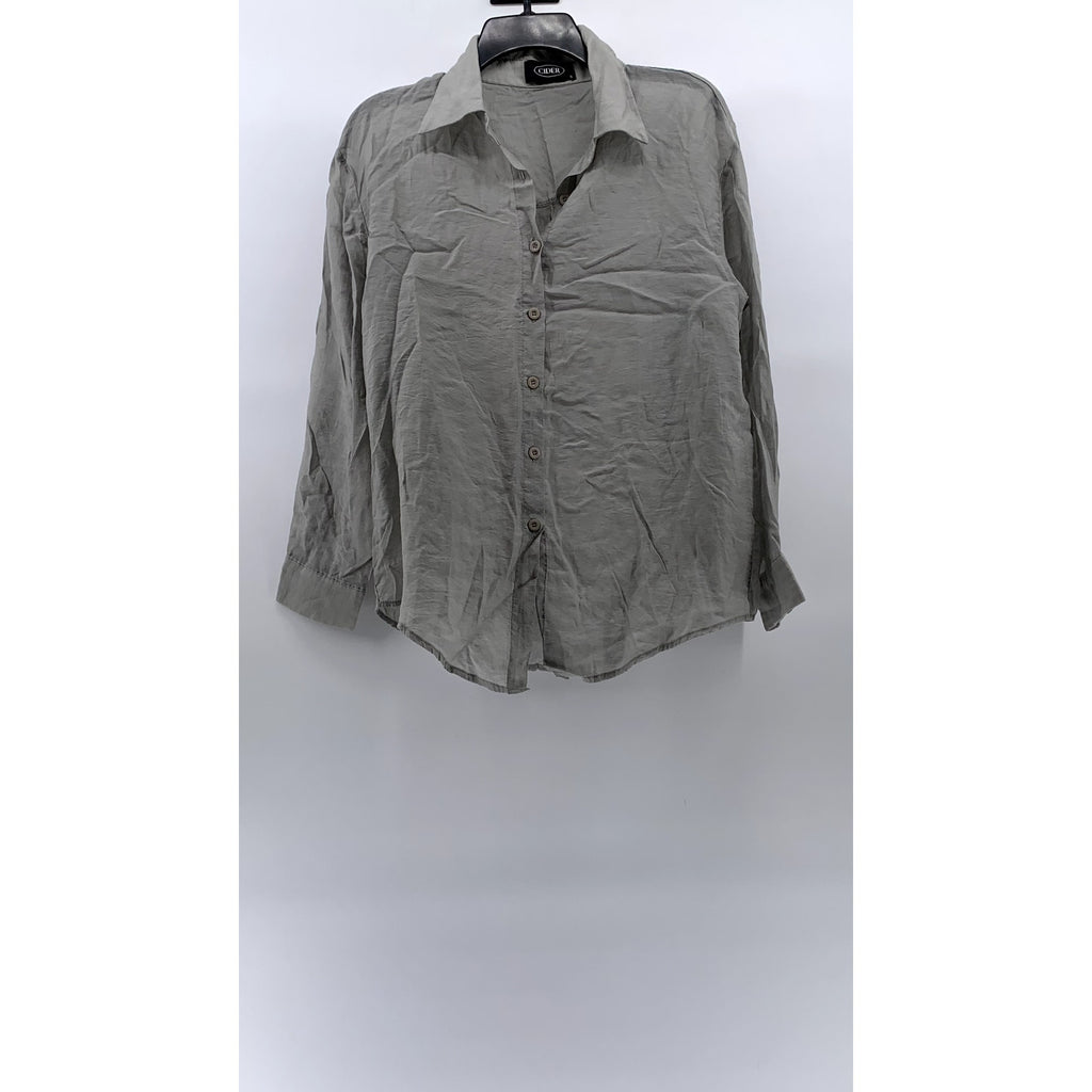 CIDER Women's Gray Sheer Button-Up Long Sleeve Regular-Fit Top SZ S(US4)