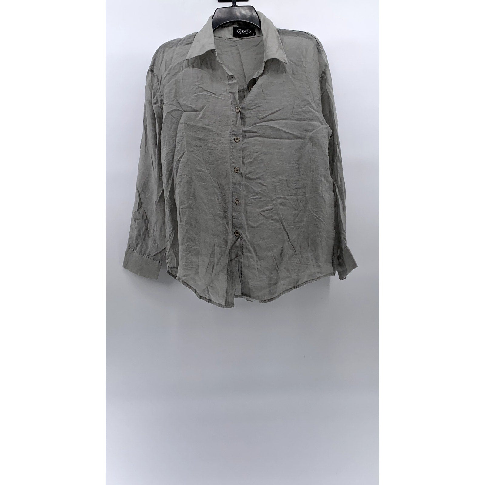 CIDER Women's Gray Sheer Button-Up Long Sleeve Regular-Fit Top SZ S(US4)