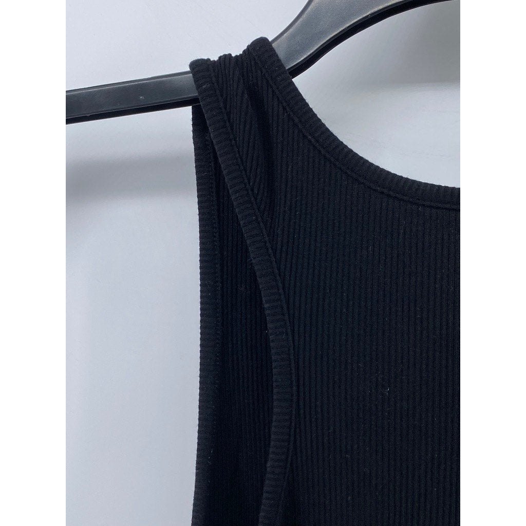 MANGOPOP Women's Black Ribbed Scoop-Neck Sleeveless One-Piece Bodysuit SZ S