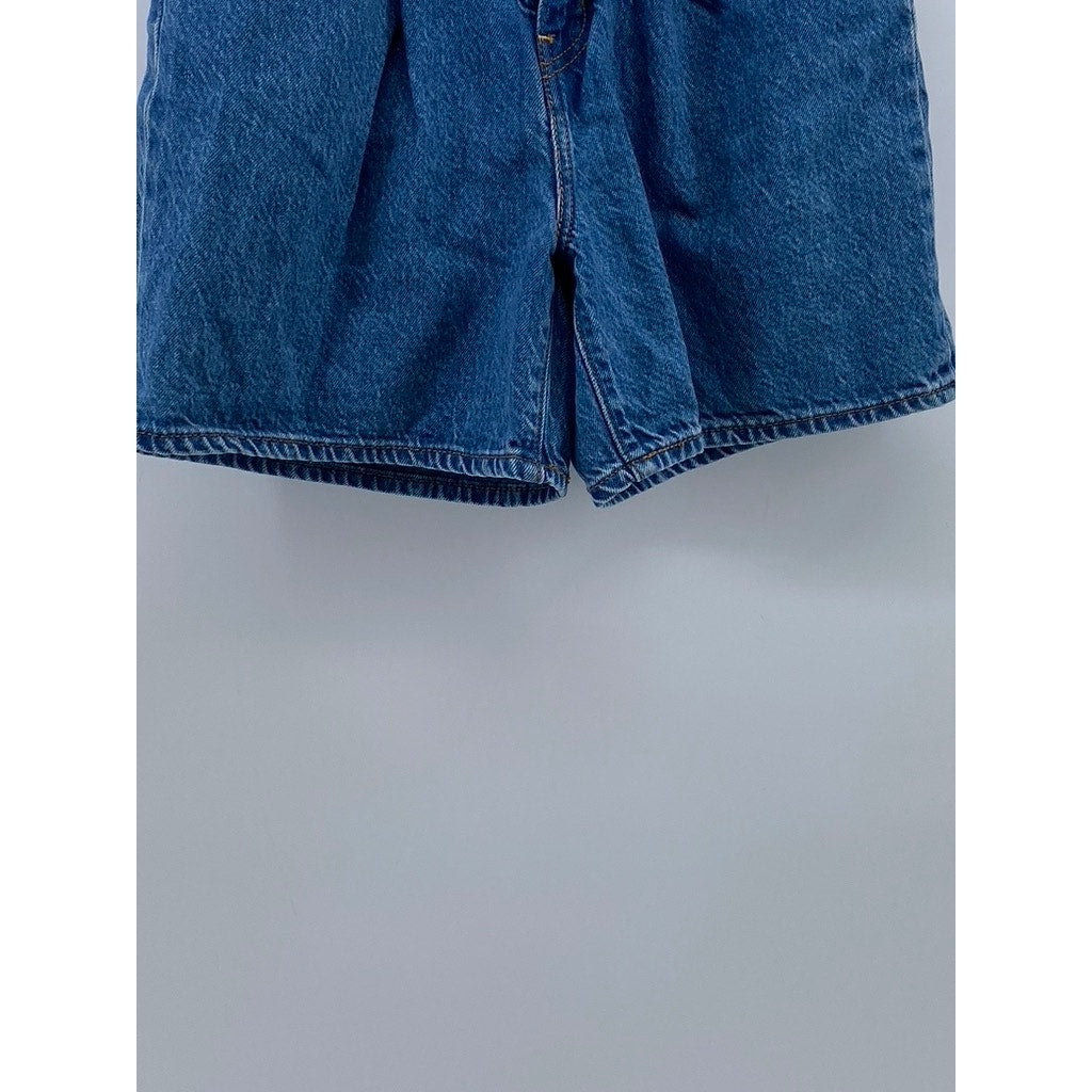 LEVI’S Women’s Dark Blue Straight-Leg High-Rise Ribcage Bermuda Shorts SZ 24