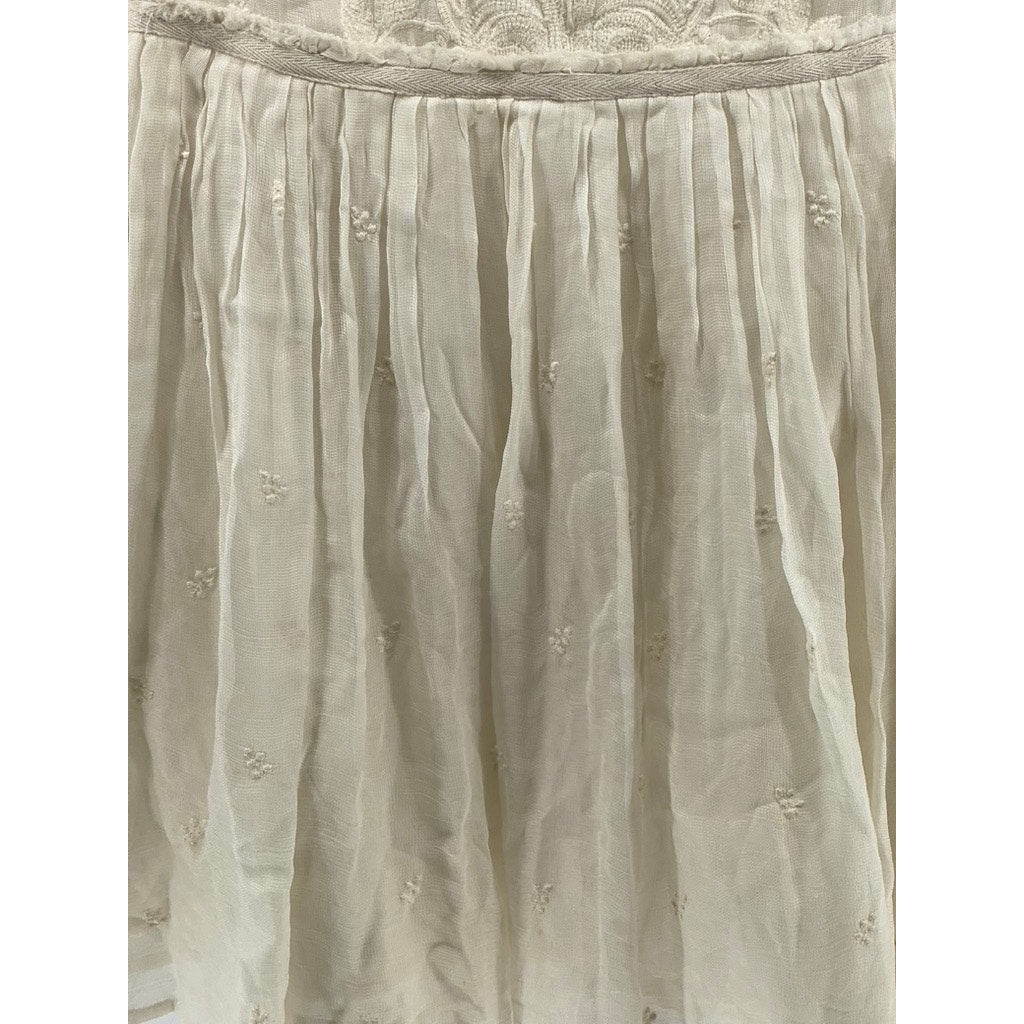 MAJE Women's Beige Floral Lace Crewneck Long Sleeve A-Line Mini Dress SZ 2