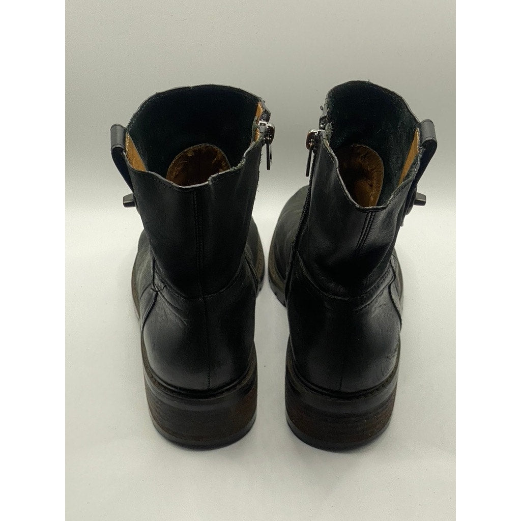 COACH Women's Black Leather Georgetta Round-Toe Lug Sole Boots SZ 8