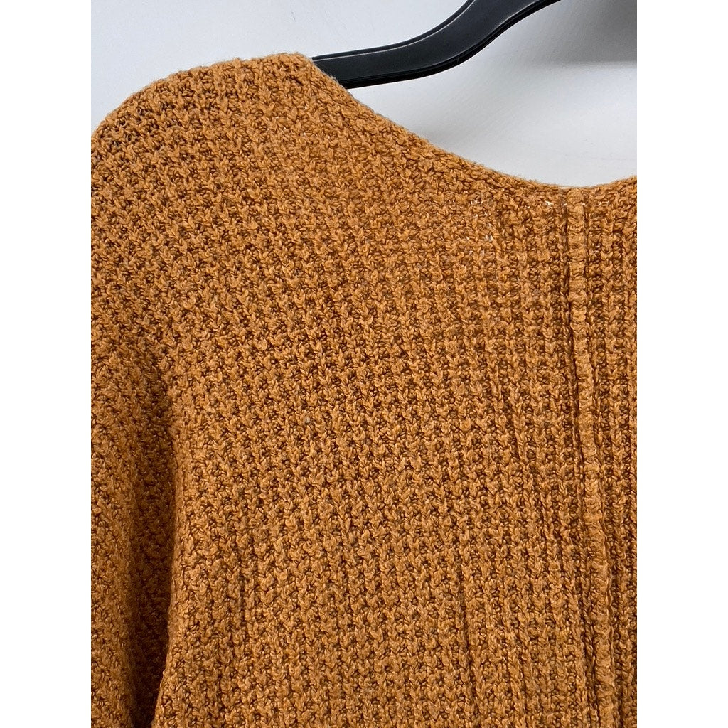 JESSICA SIMPSON Women's Orange V-Neck Waffle Knit Cuffed Long Sleeve Sweater SZS