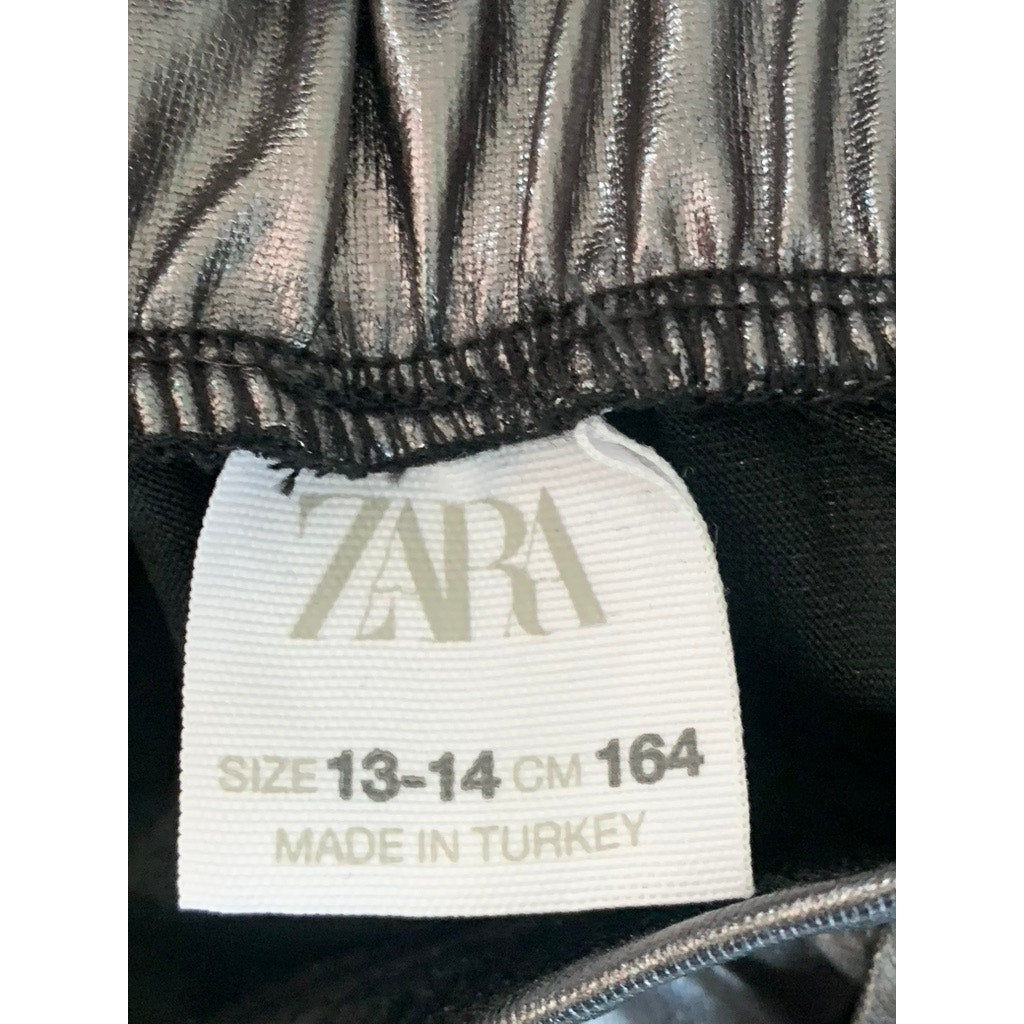 ZARA Women's Gray Metallic Faux Leather Pull-On Swing Skirt SZ 13-14(S)