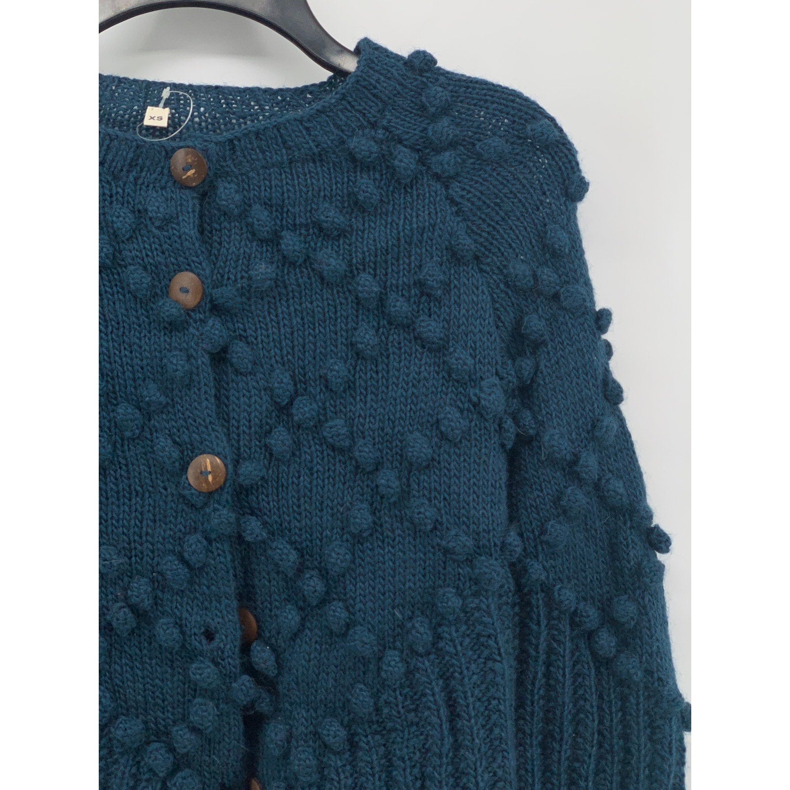 KTS Women's Dark Blue Knit Button-Up Long Sleeve Ball Textured Cardigan SZ XS