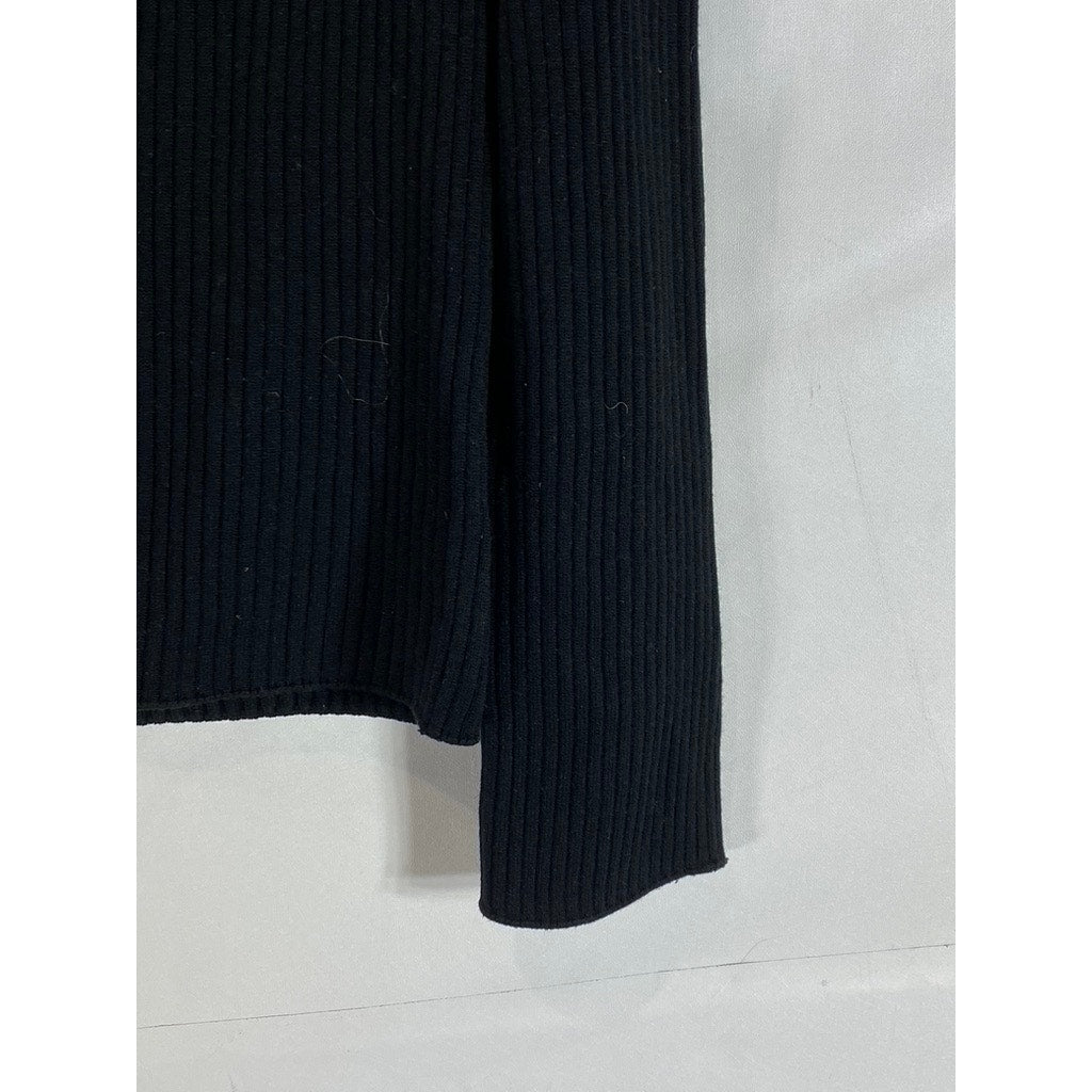 UNIQLO Women's Black Ribbed Crewneck Long Sleeve Top SZ M
