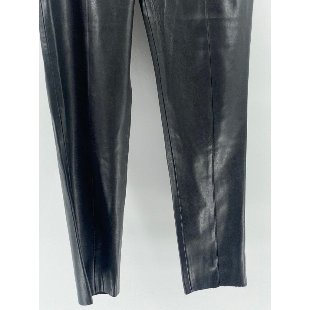 ZARA Women's Black Faux Leather High-Rise Pull-On Ankle Pants SZ L
