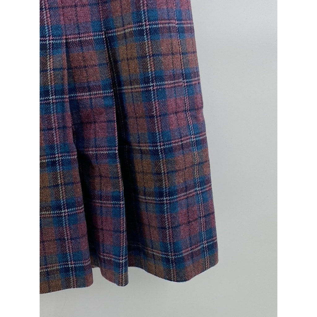 UNBRANDED Women's Blue-Purple Plaid A-Line Knee Length Skirt SZ S
