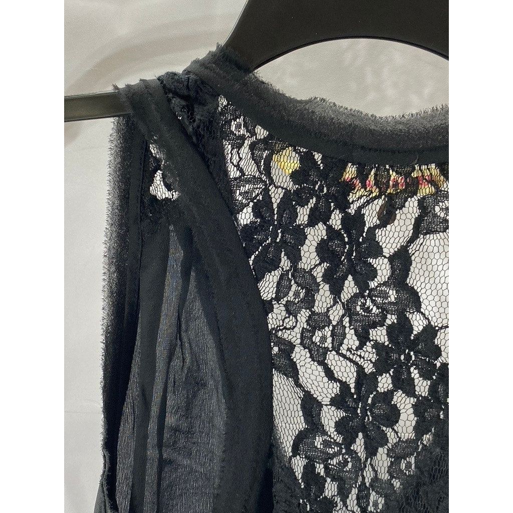 REBECCA TAYLOR Women's Black Lace V-Neck Sleeveless Top SZ 8