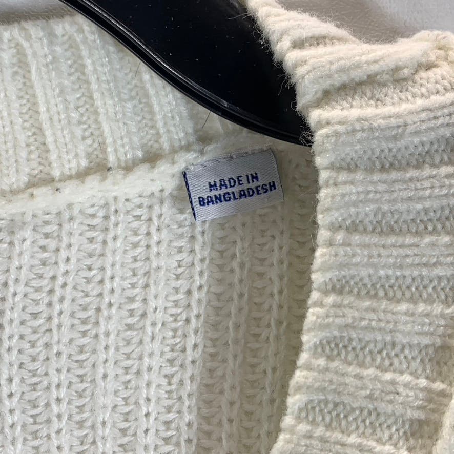 JACK & JONES Men's Cream Navy Colorblock Knit Ribbed Crew Neck Sweater SZ XL