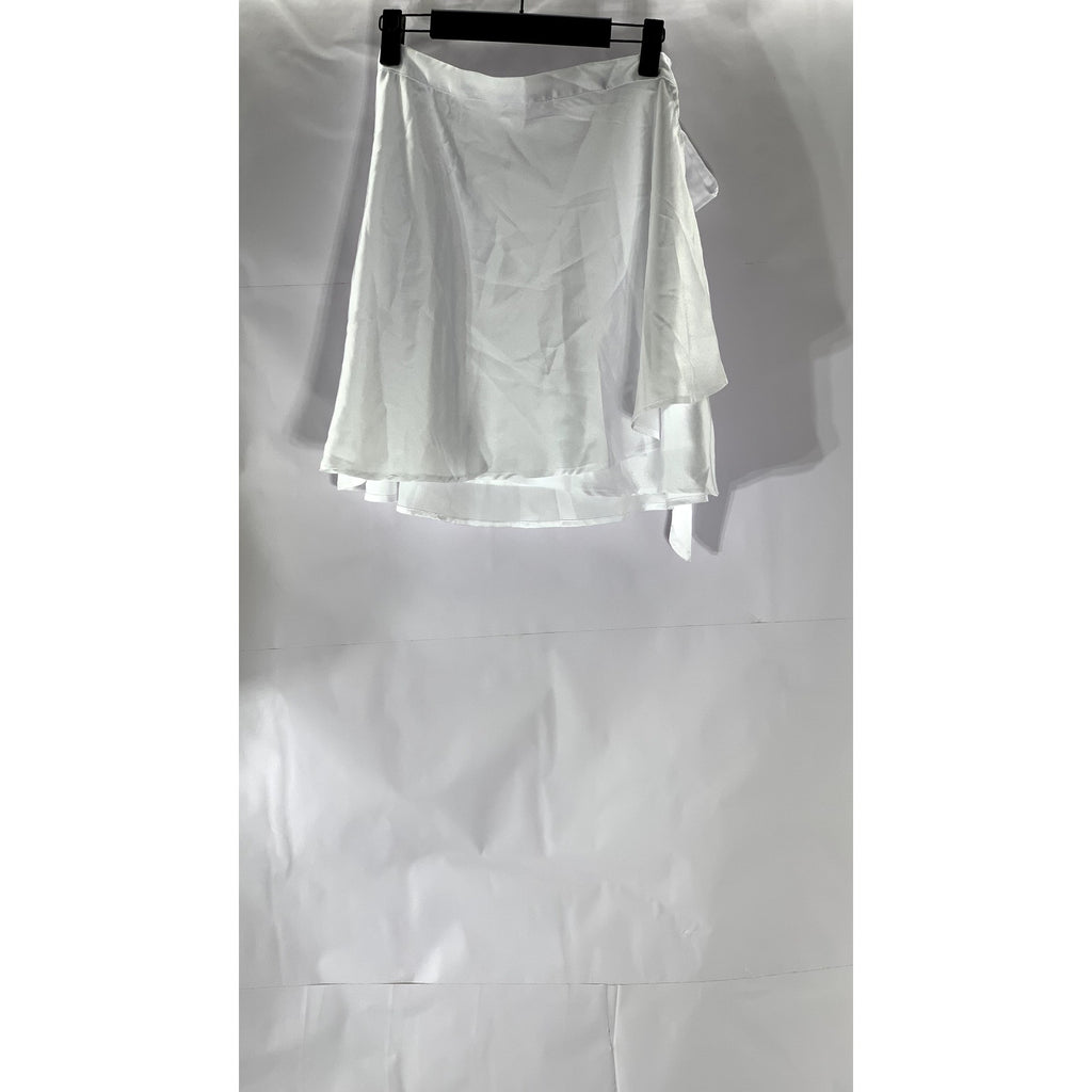 UNBRANDED Women's Bright White Satin Wrap Mini Skirt SZ M