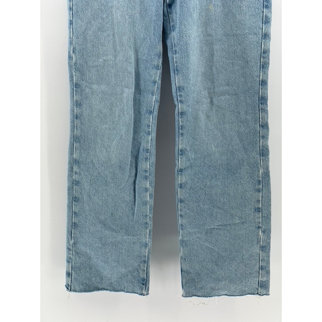 ZARA Women's Light Blue High-Rise Straight-Leg Five-Pocket Frayed Jeans SZ 2