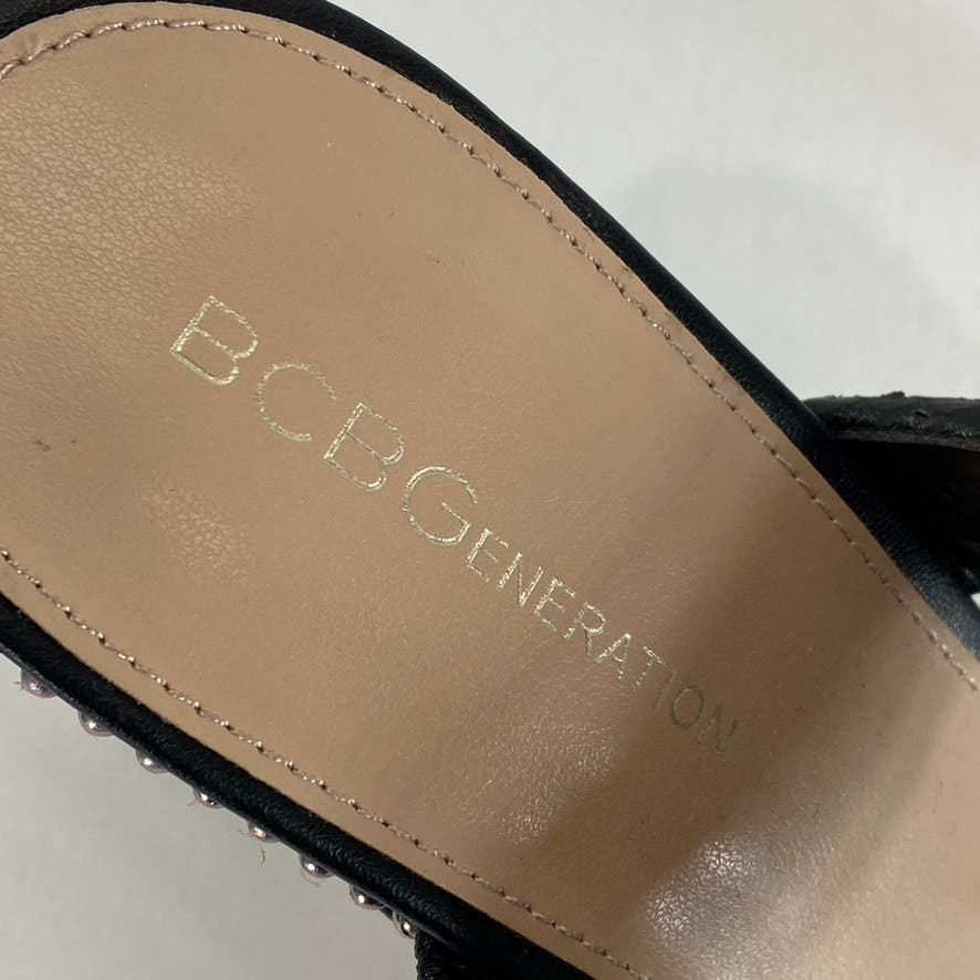 BCBGENERATION Women's Black Jenni Snake Embossed Stone Trim Stiletto Sandal SZ10